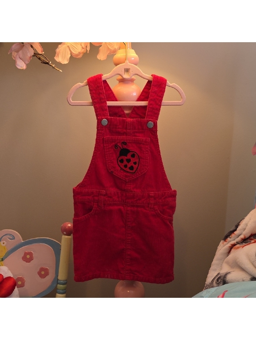 The Children's Place Vibrant Red Overalls with Ladybug Patch